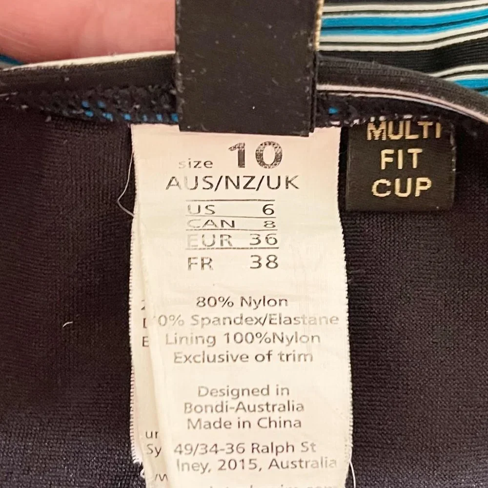 Bond-Eye Australia Size 6 One Piece Blue and Black Striped Padded  Cups … - Picture 5 of 6